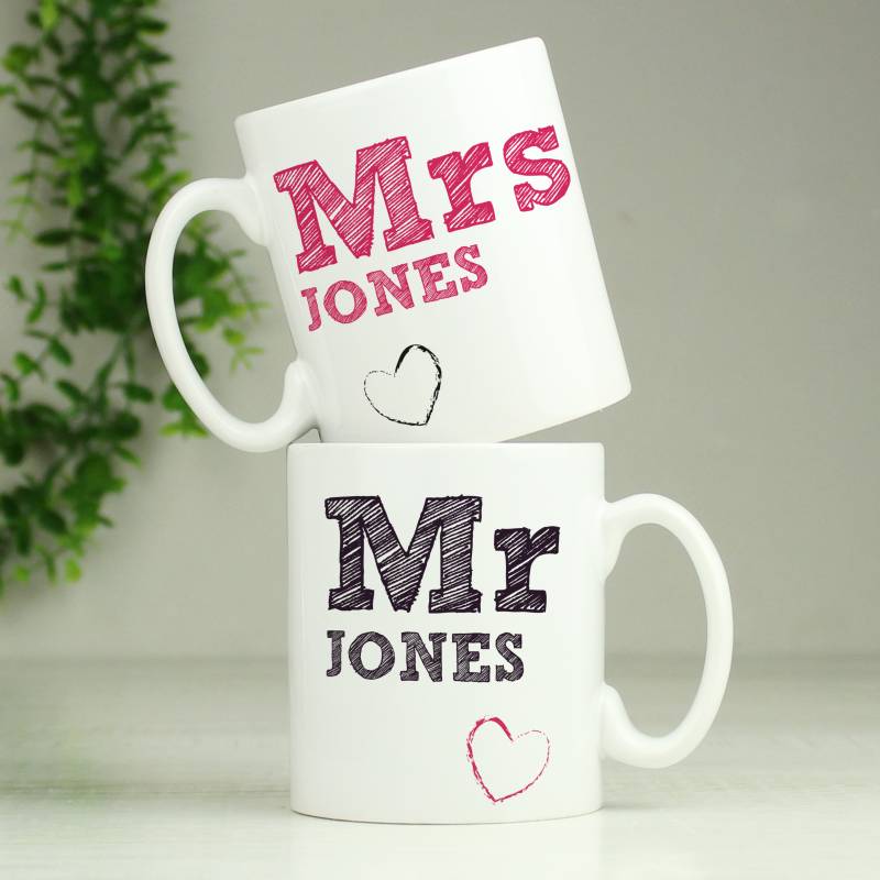 Personalised Mr Mrs Mug Set