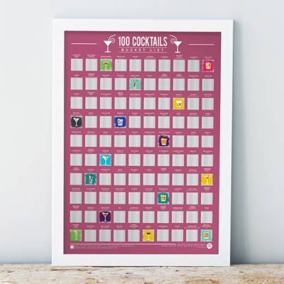 100 Cocktails Scratch Off Bucket List Poster