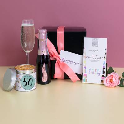 50th Birthday Pink Prosecco and Candle Gift
