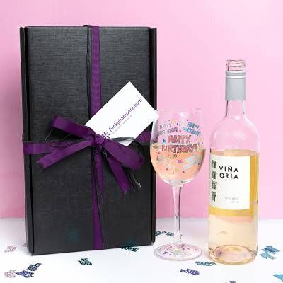 Happy Birthday White Wine and Glass Set