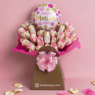Mother's Day Pink Roses and Ferrero Rocher Bouquet