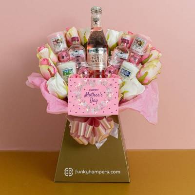 Mothers Day Pink Gin and Tonic, Lindor and Yankee Candle Bouquet