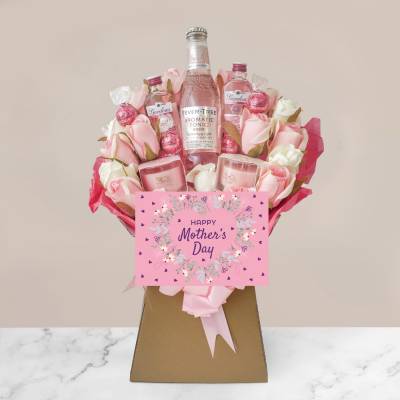 Mothers Day Pink Gin and Tonic, Lindor and Yankee Candle Bouquet