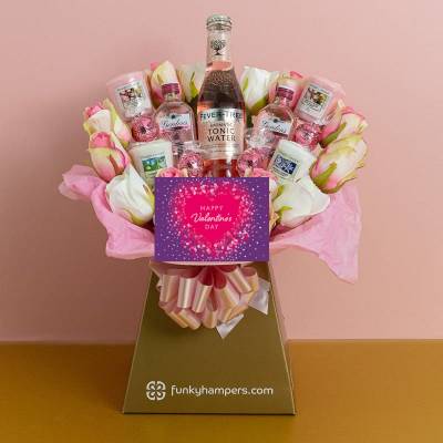 Valentines Pink Gin and Tonic, Lindor and Yankee Candle Bouquet