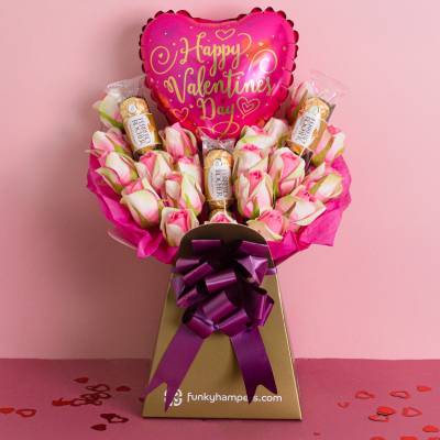 Pink Roses and Ferrero Rocher Valentines Day Chocolate Bouquet