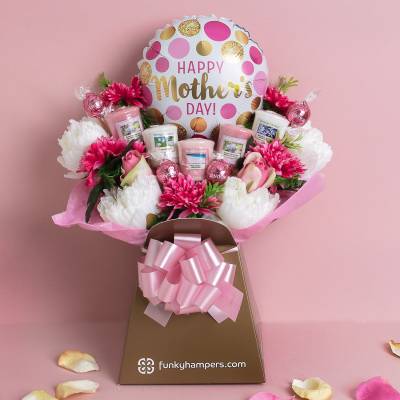 Mother's Day Pretty in Pink Chocolate and Yankee Candle Bouquet