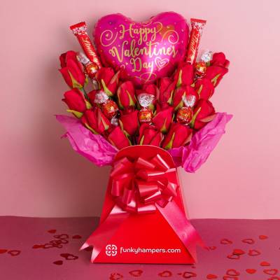 Red Roses and Lindor Valentines Day Chocolate Bouquet