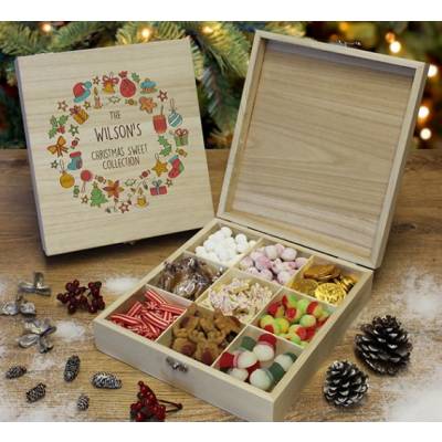 Personalised Christmas Design Wooden Sweet Hamper