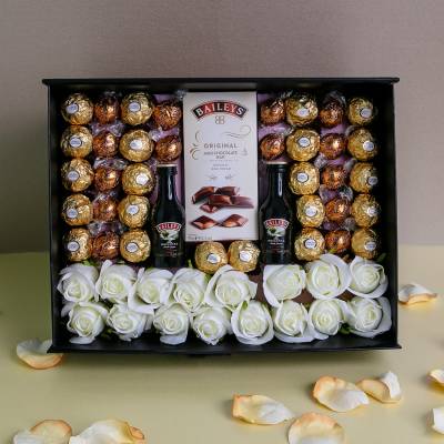 Luxury Baileys Lovers Hamper with White Roses and Chocolates