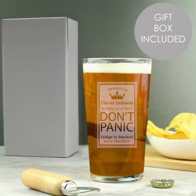 Personalised Dont Panic Pint Glass