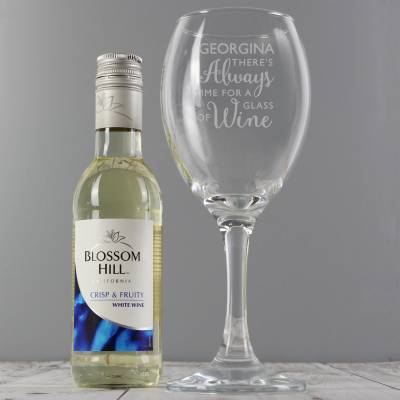 Personalised White Wine & 'Always Time for Wine' Glass Set