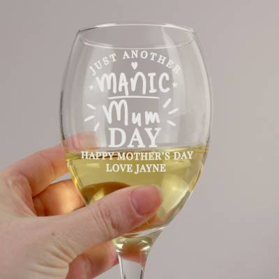Personalised Manic Mum Day Wine Glass