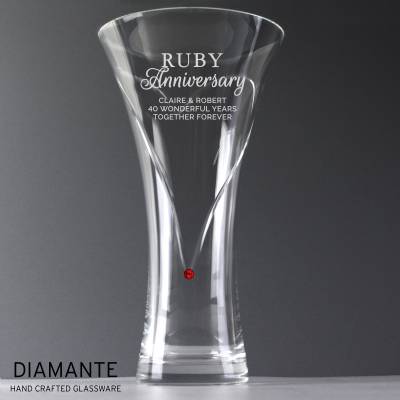 Personalised Ruby Anniversary Large Hand Cut Diamante Heart Vase with Swarovski Elements