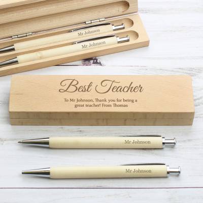 Personalised Wooden Pen & Pencil Box Set