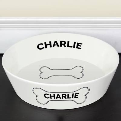 Personalised Dog Bone 20cm Large Ceramic White Pet Bowl