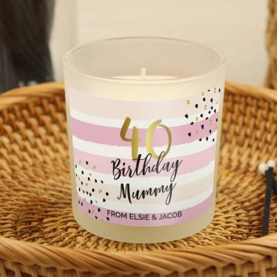 Personalised Birthday Gold and Pink Stripe Scented Jar Candle