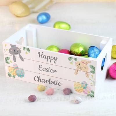 Personalised Easter White Wooden Crate