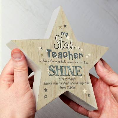 Personalised My Teacher is a Star Rustic Wooden Star Decoration