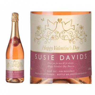 Personalised Valentine Sparkling Rose Wine in a Gold Gift Box