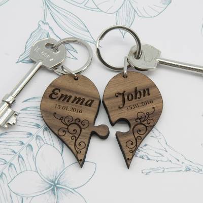Personalised Couples Romantic Joining Heart Keyrings