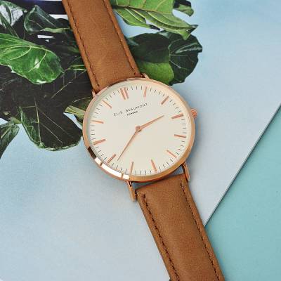 Vintage Personalised Leather Watch in Camel