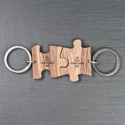 Personalised You Complete Me Romantic Jigsaw Keyring