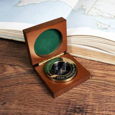 Personalised Brass Travellers Compass with Wooden Box
