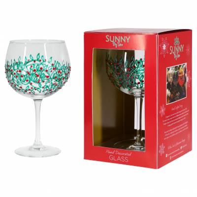 Green Holly Christmas Gin Glass 600ml