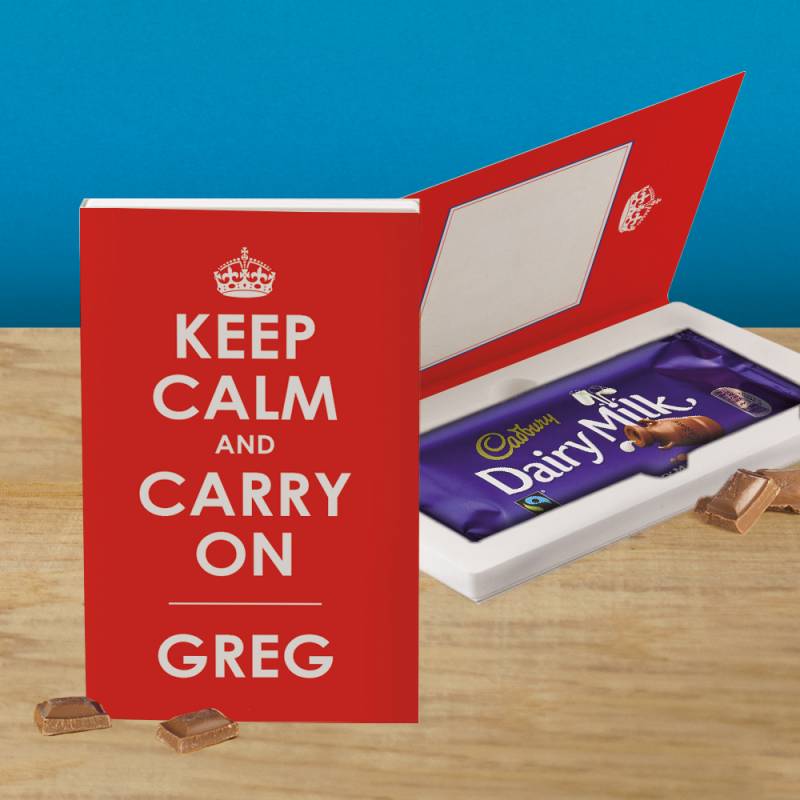 Personalised Keep Calm And Carry On Cadbury Chocolate Card