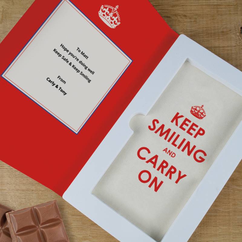 Personalised Keep Smiling And Carry On Cadbury Chocolate Card Funky