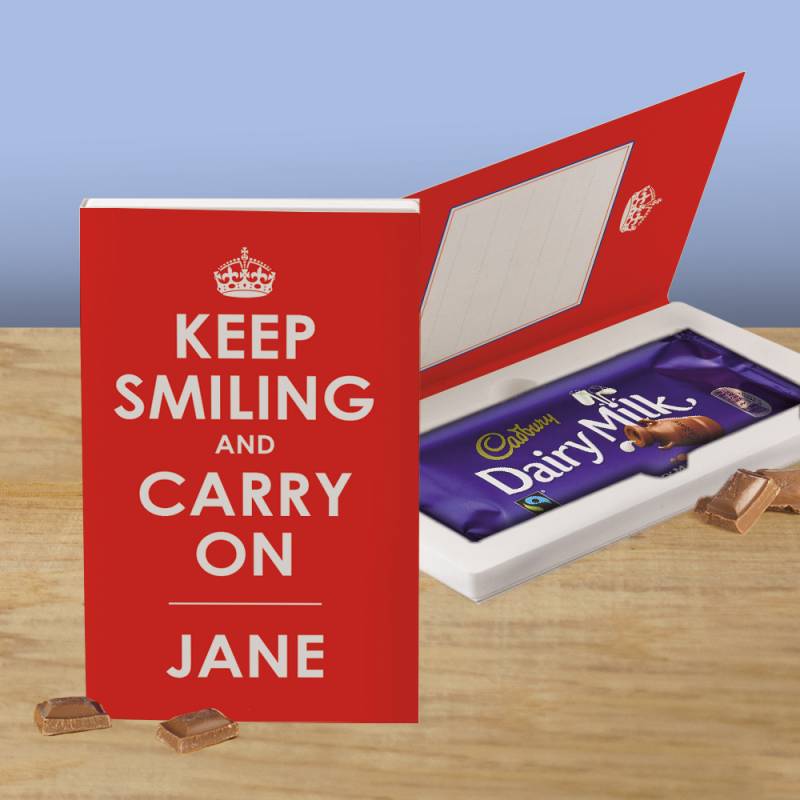 Personalised Keep Smiling And Carry On Cadbury Chocolate Card