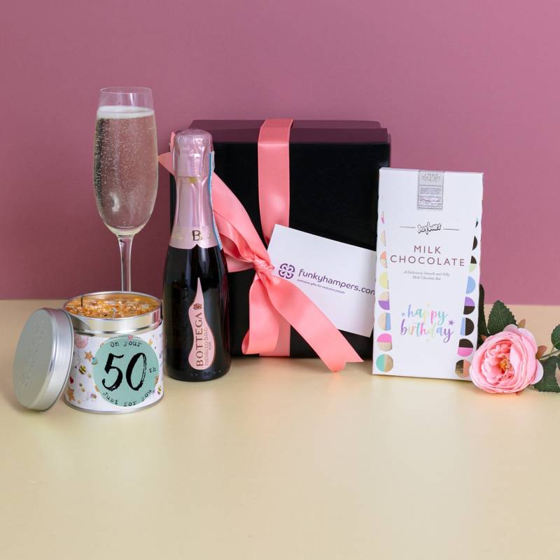 50th Birthday Pink Prosecco and Candle Gift