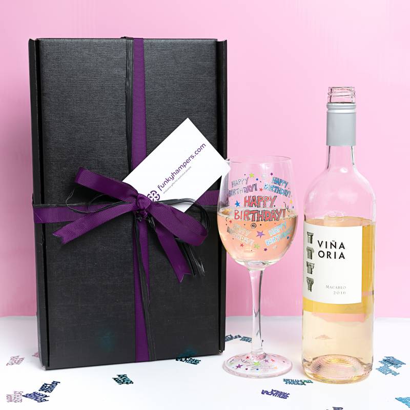 Happy Birthday White Wine and Glass Set