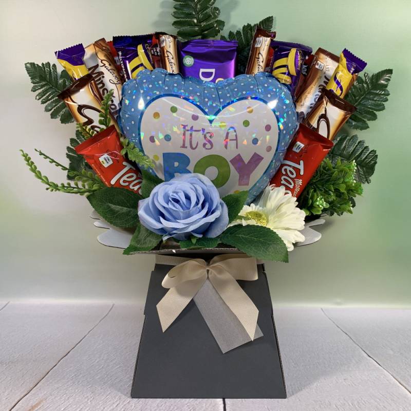 It's A Boy Balloon and Flowers Chocolate Bouquet