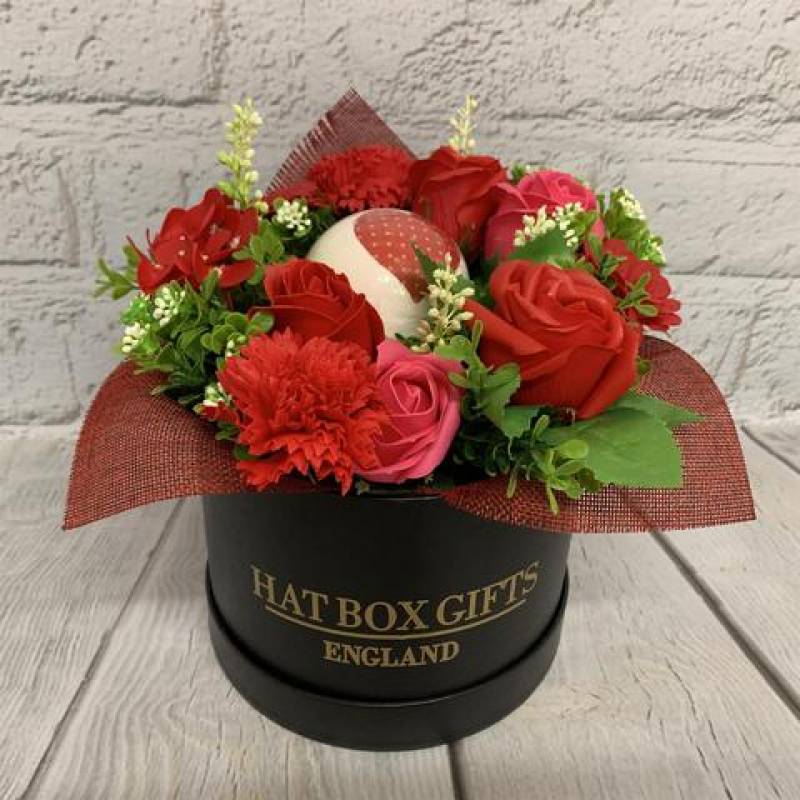 Luxury Soap Flowers and Vegan Bath Bomb Black Hat Box