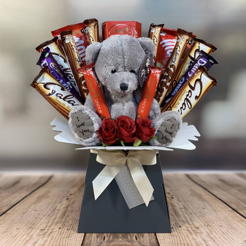 The Teddy and Roses Chocolate Bouquet