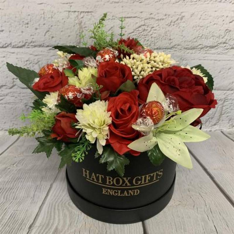 Luxury Chocolates and Silk Flowers Black Hat Box
