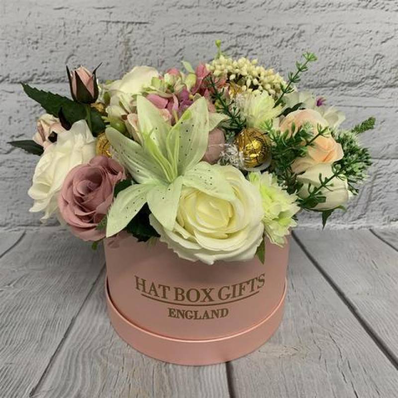 Luxury Chocolates and Silk Flowers Pink Hat Box