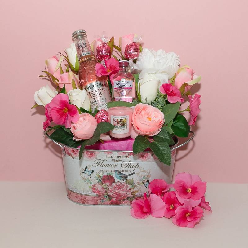 Pink Gin & Tonic Metal Planter Bouquet