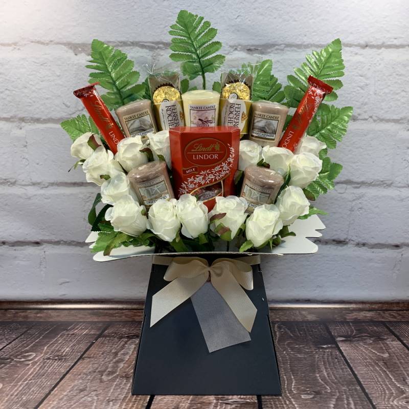 Yankee Candle and Ivory Roses Lindor and Ferrero Bouquet