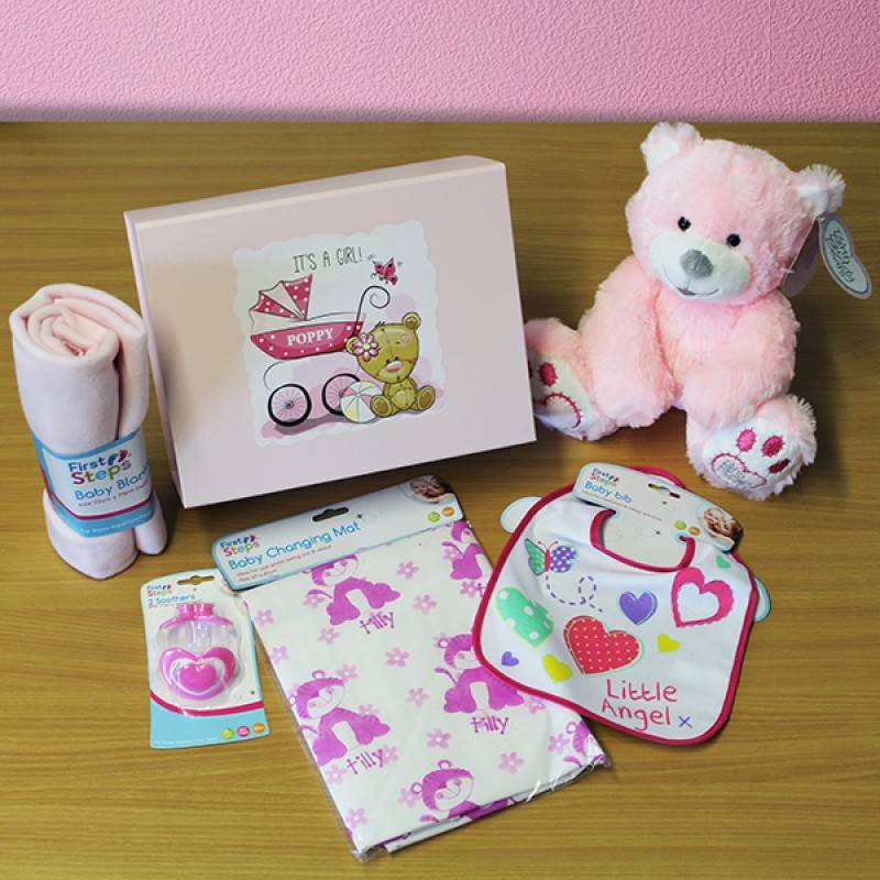 Personalised New Baby Girl Gift Set Funky Hampers