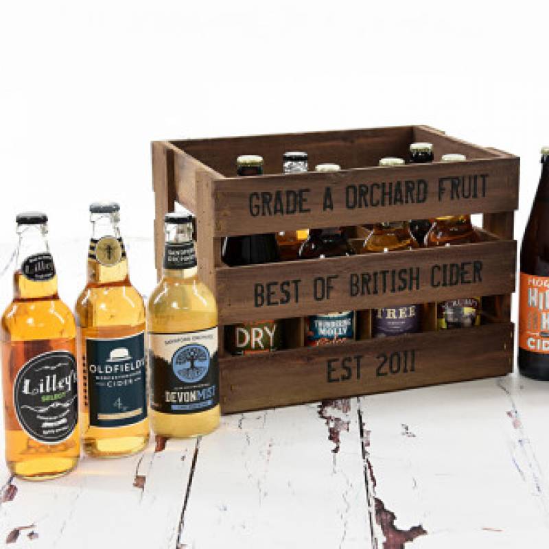 Wooden Crate With 12 British Ciders Funky Hampers