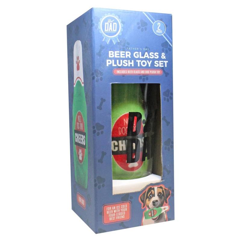Dog Dad Beer Glass & Plush Toy Gift Set