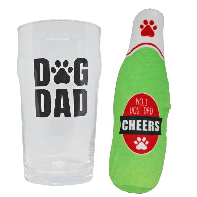 Dog Dad Beer Glass & Plush Toy Gift Set