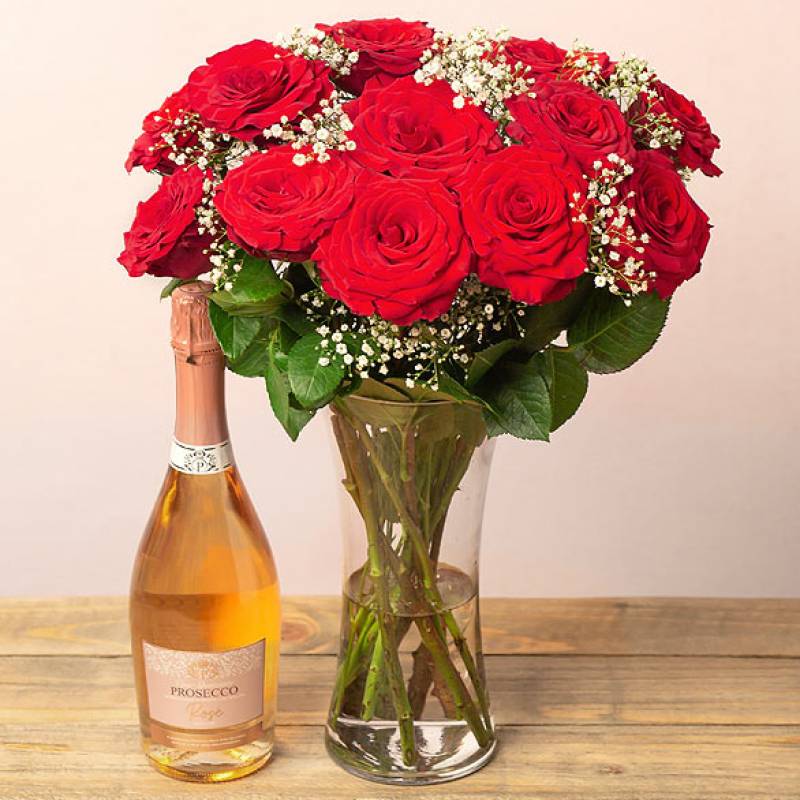 Red Roses and Pink Prosecco Gift