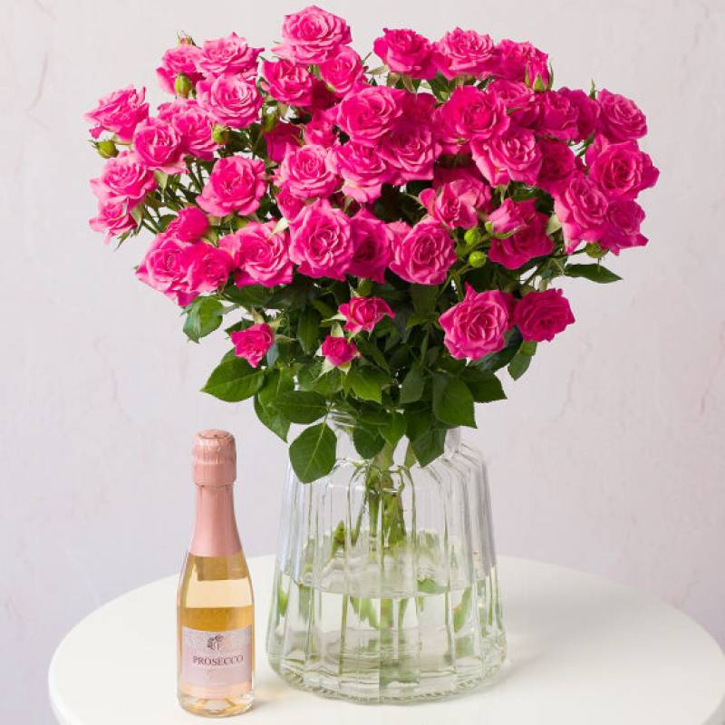 Pink Spray Roses with Pink Prosecco