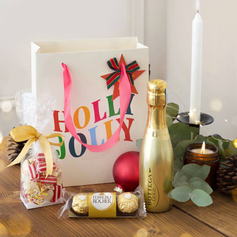Holly Jolly Christmas Prosecco Treats Gift Bag