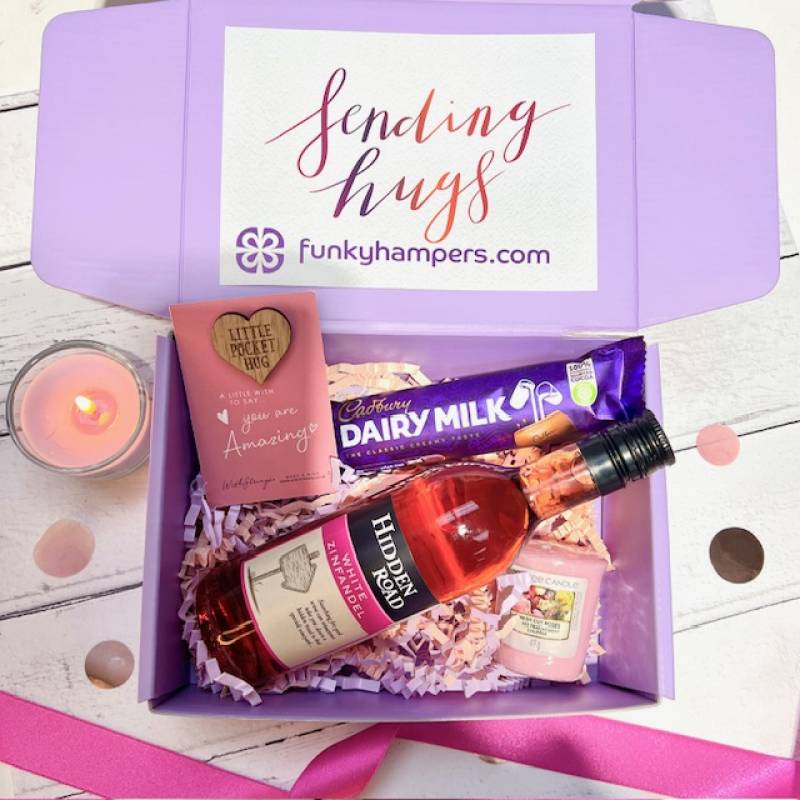 Sending Hugs Rose Wine Treats Box Sending Hugs Rose Wine Treats Box
