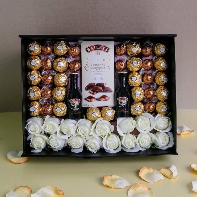 Luxury Baileys Lovers Hamper with White Roses and Chocolates