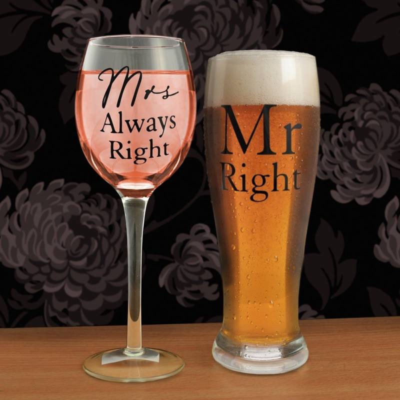 Mr Right Mrs Always Right Glasses Set